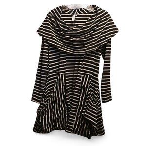 Flutter & Squeak Black & White Striped Cowl Neck Asymmetrical Top Dress, M